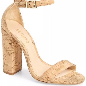 Schutz Enida Open Toe Ankle Strap Heel Natural Cork - great condition - sz 6.5